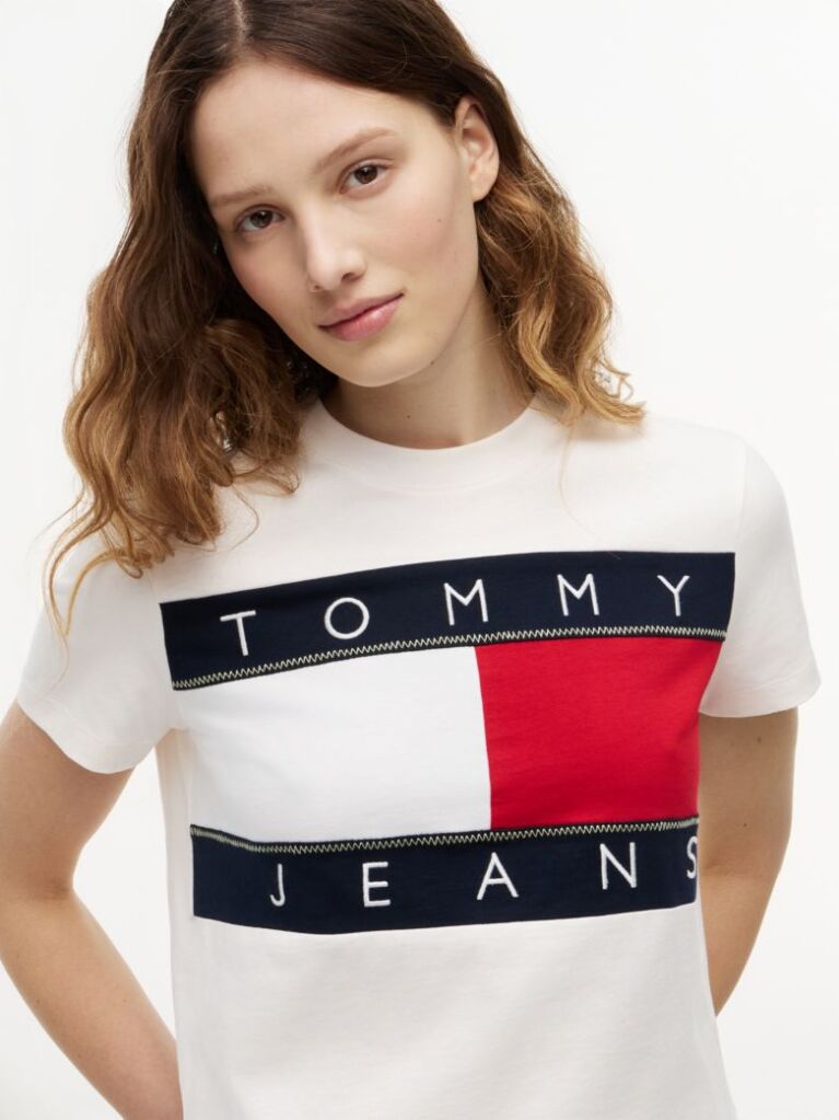 Alb Tricou Tommy Flag  Femei