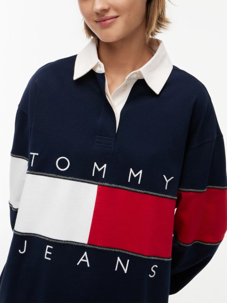 Blue Tommy Flag Jersey Oversized Rugby Shirt  Women