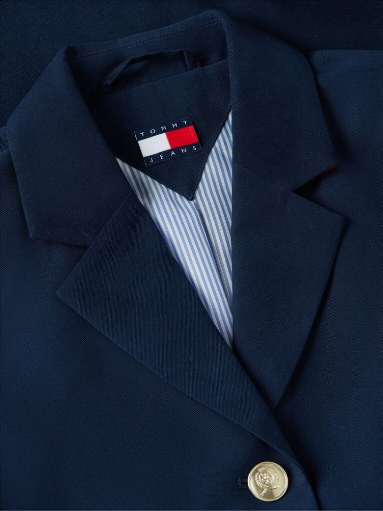 Blue Blazer Scurt Cu Croiala Normala Si Nasturi Aurii  Femei