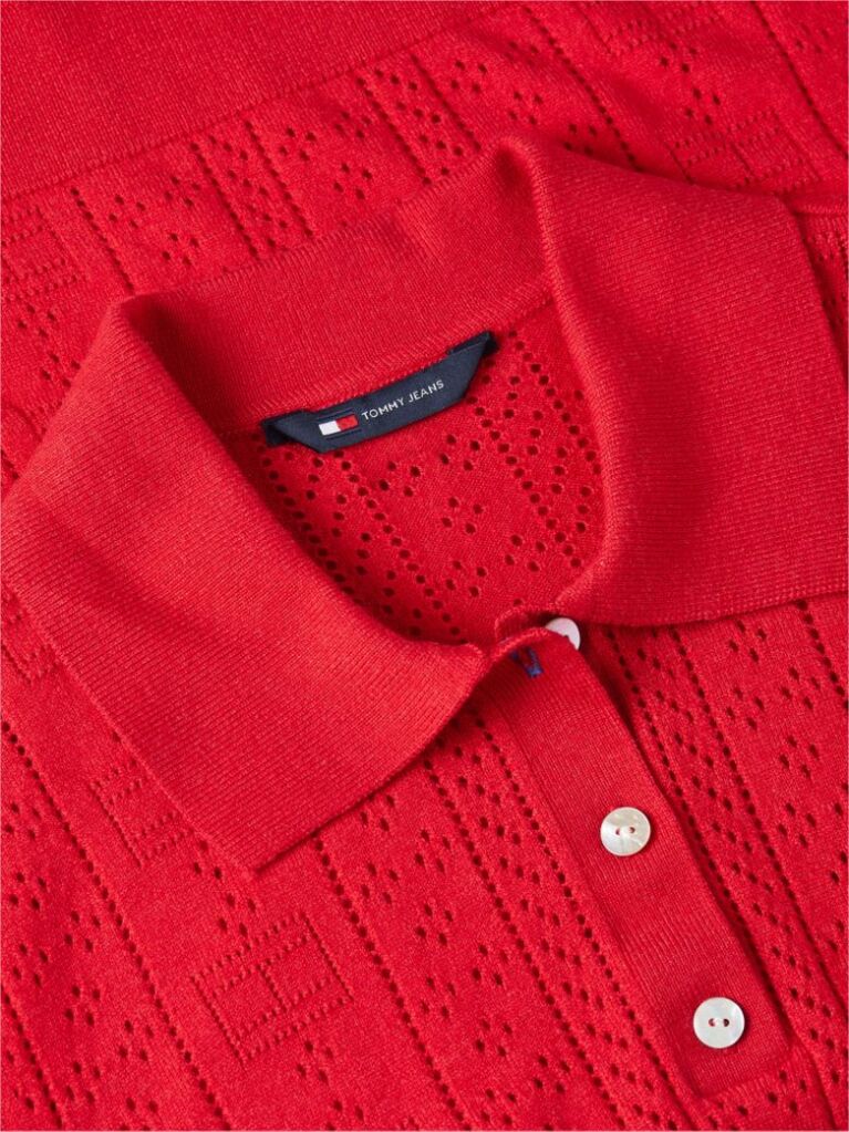 Rosu Pulover Polo Pointelle Cu Maneci Scurte  Femei