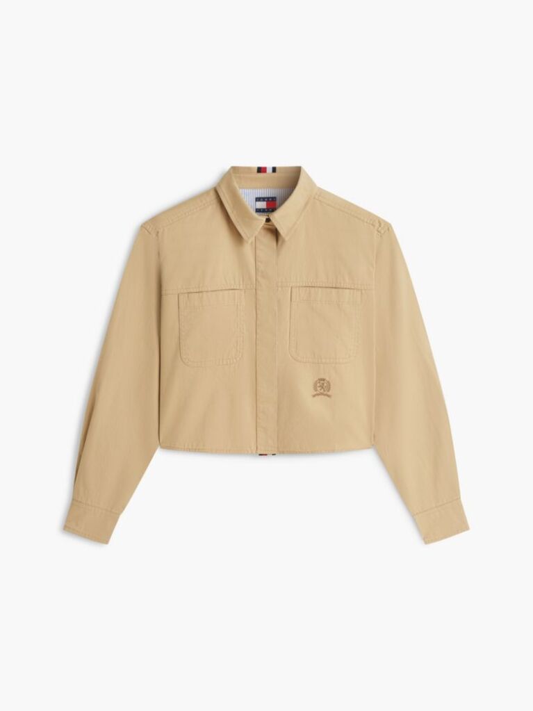 Bej Camasa Scurta Cu Croiala Lejera Si Broderie Cu Emblema  Femei