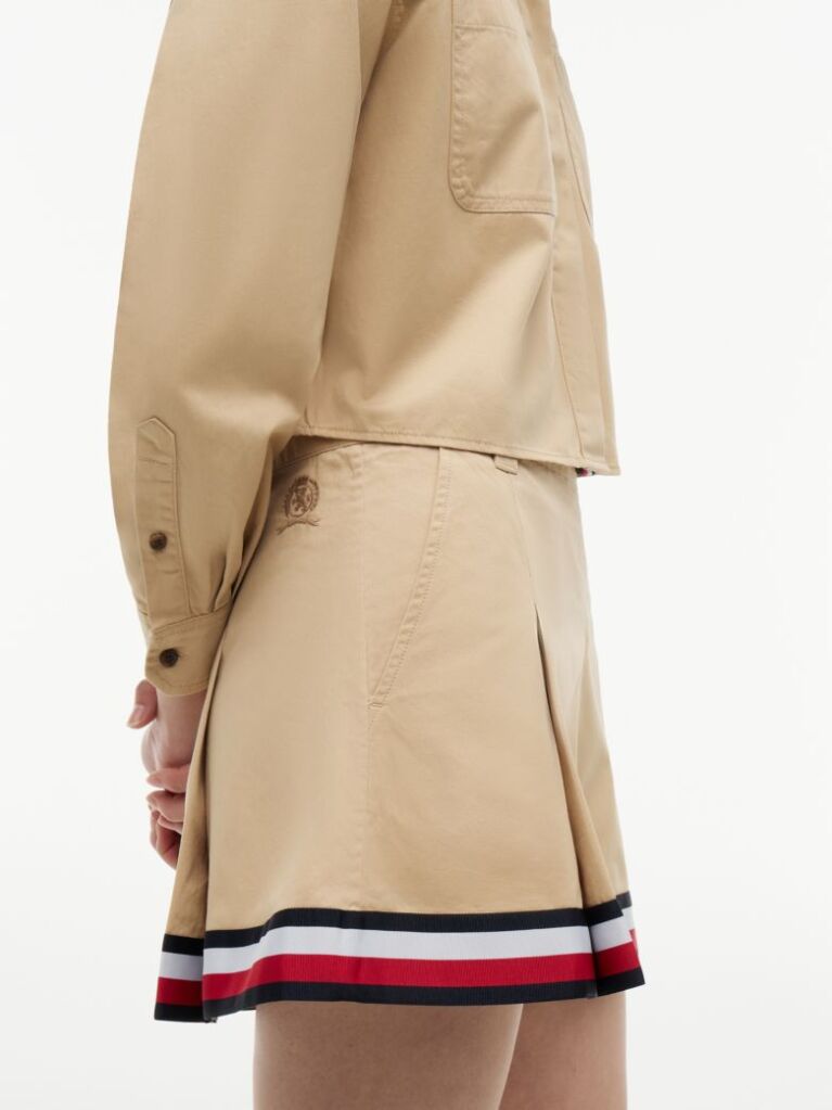 Beige Global Stripe Tape Pleated Mini Skirt  Women