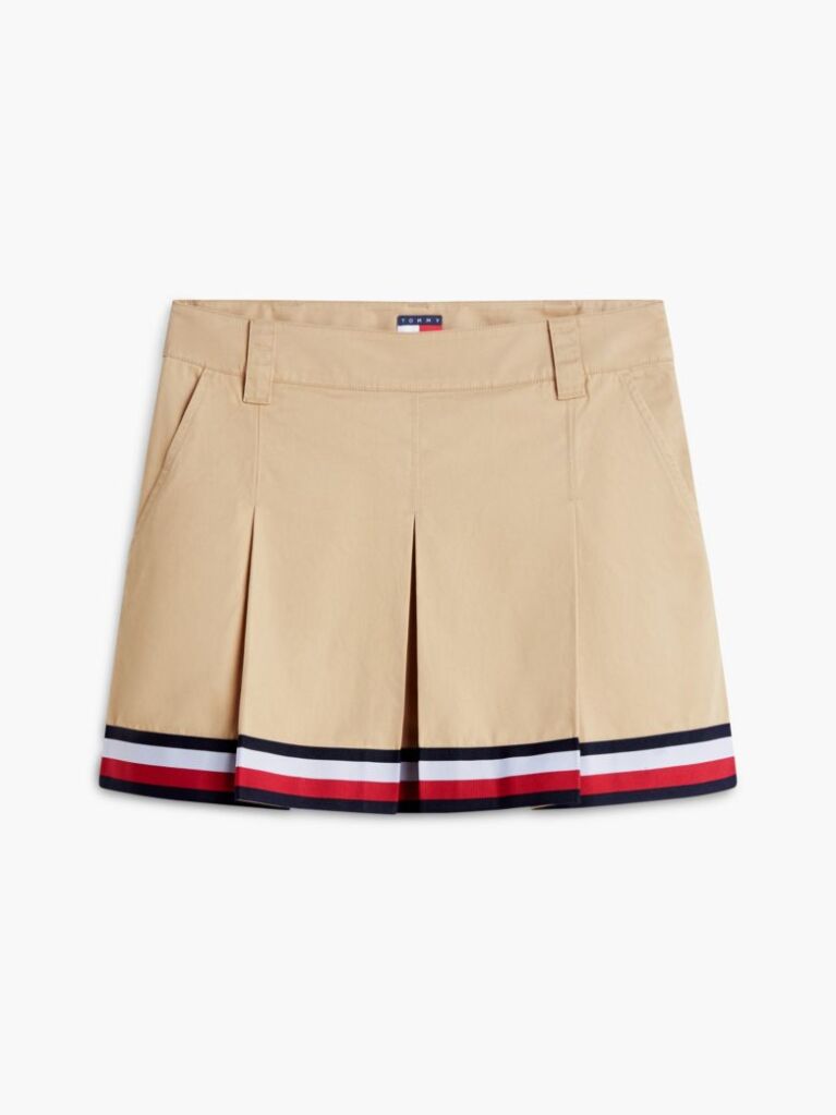 Beige Global Stripe Tape Pleated Mini Skirt  Women