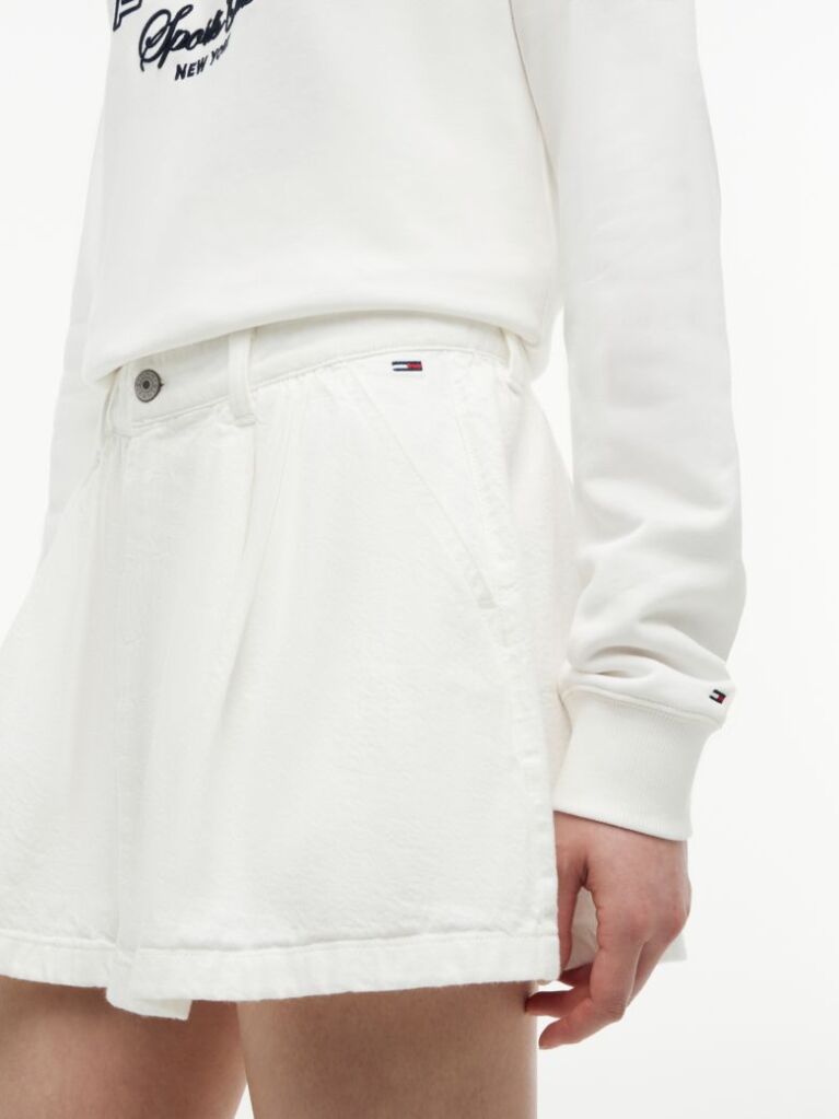 White Textured Twill Pleated Flared Mini Skirt  Women