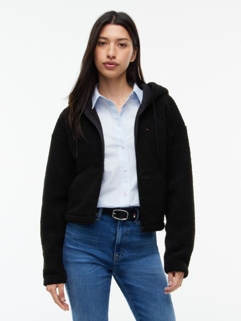 Negru Hanorac Cu Fleece Si Fermoar  Femei