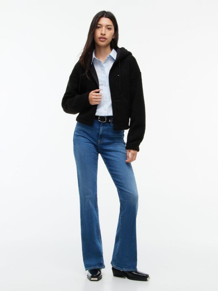 Negru Hanorac Cu Fleece Si Fermoar  Femei