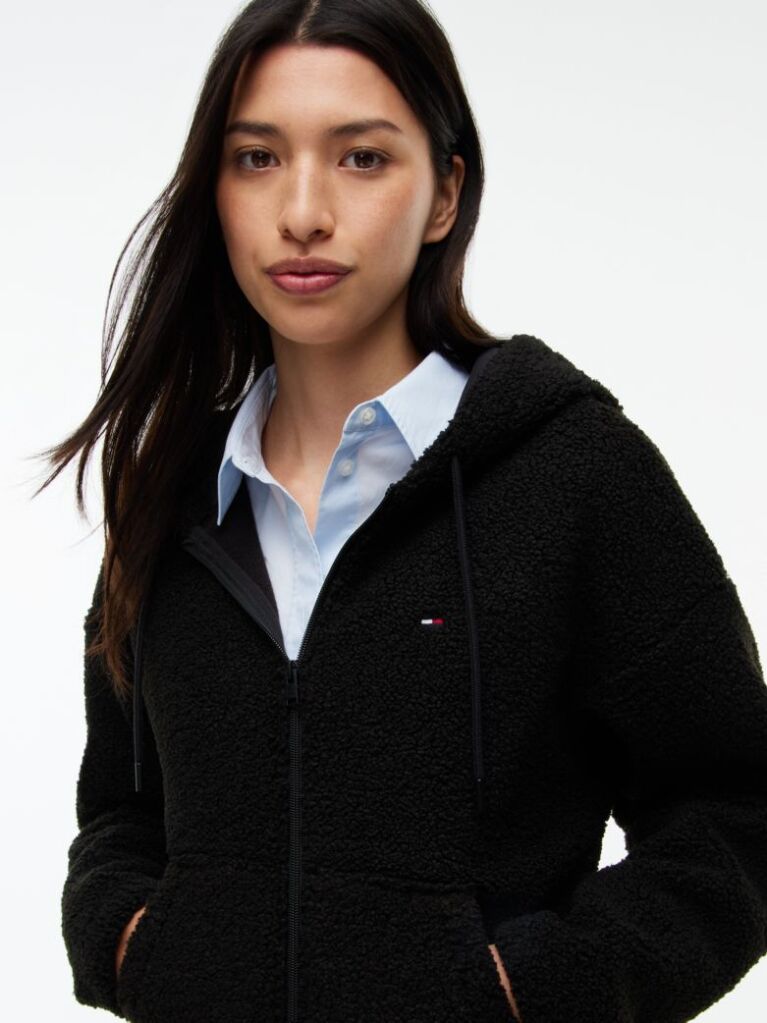 Negru Hanorac Cu Fleece Si Fermoar  Femei