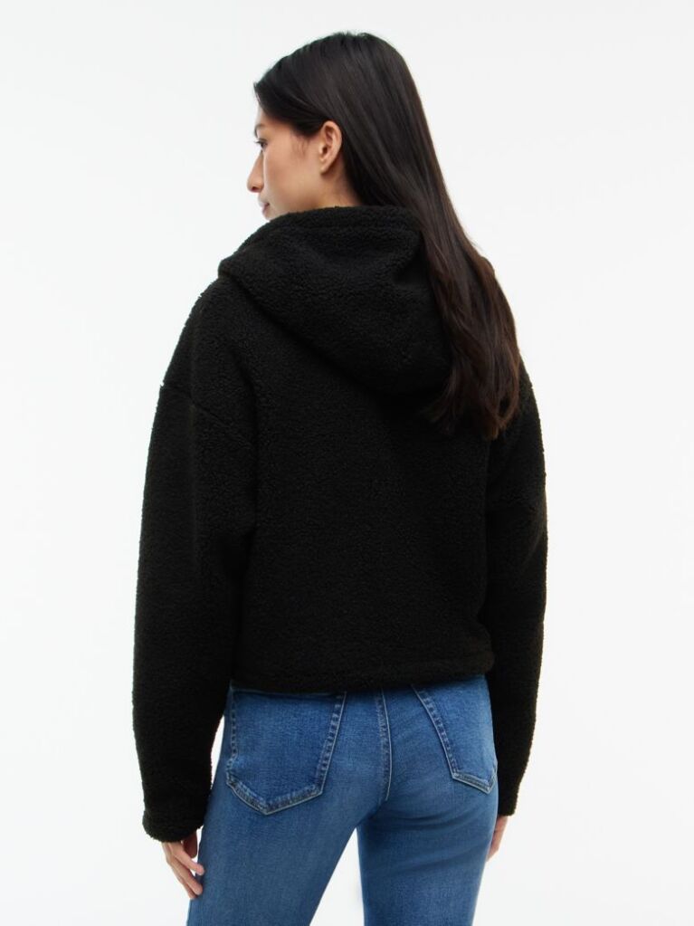 Negru Hanorac Cu Fleece Si Fermoar  Femei