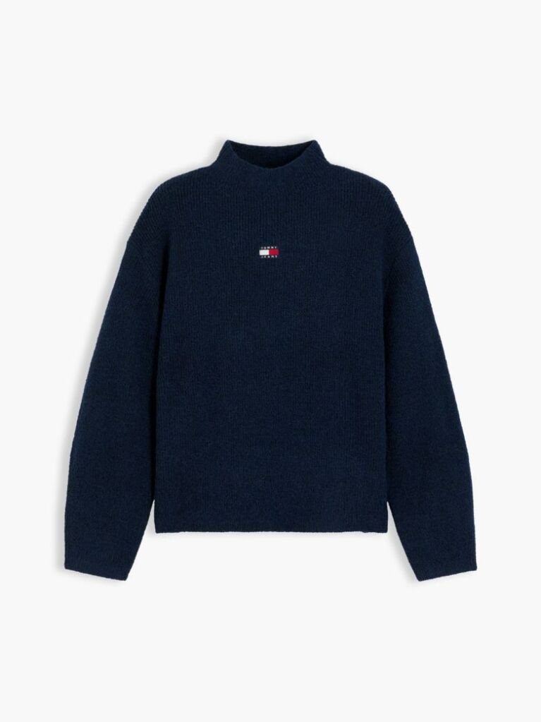 Blue Pulover Din Alpaca Cu Guler Mock Si Steag  Femei