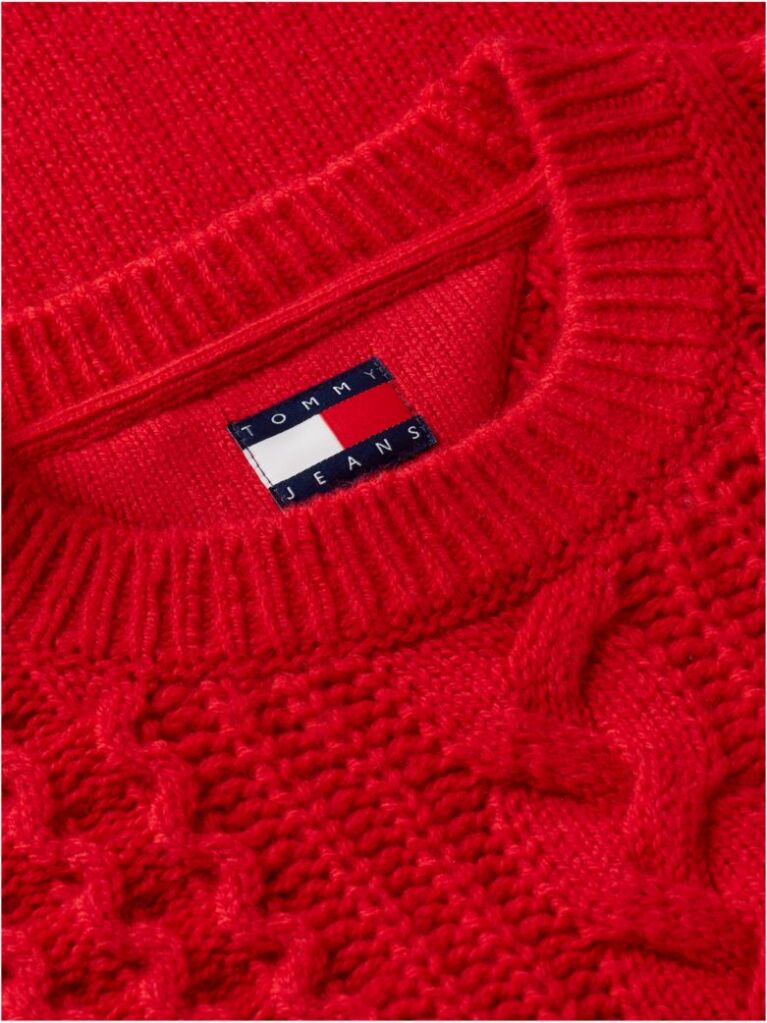 Rosu Pulover Tricotat  Cu Croiala Oversized Din Lana Pura   Femei