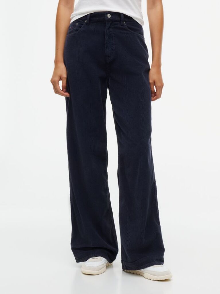 Blue Pantaloni Din Velur Drepti Cu Talie Inalta  Femei