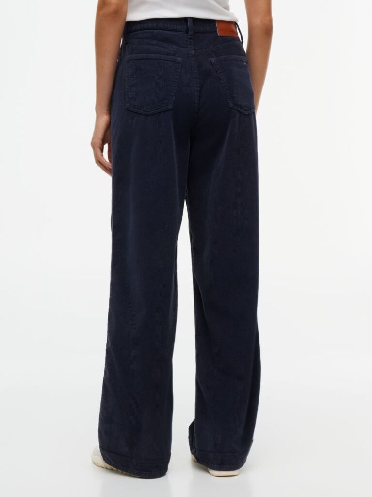 Blue Pantaloni Din Velur Drepti Cu Talie Inalta  Femei