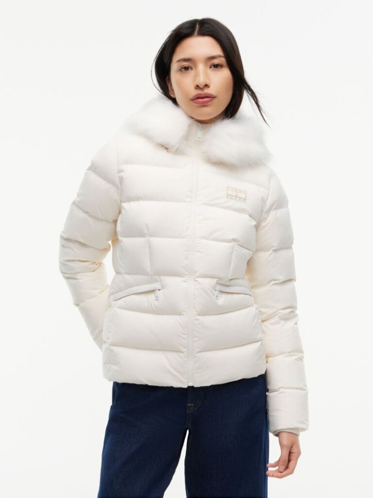 White Slim Down Hooded Puffer Jacket  Women