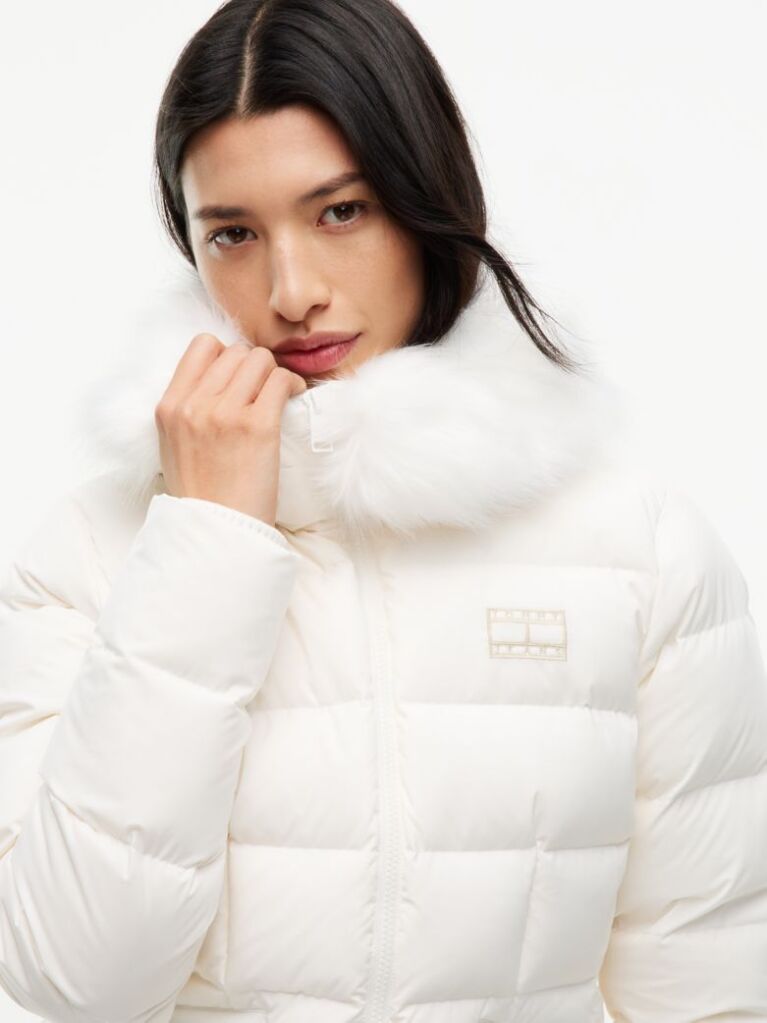 White Slim Down Hooded Puffer Jacket  Women
