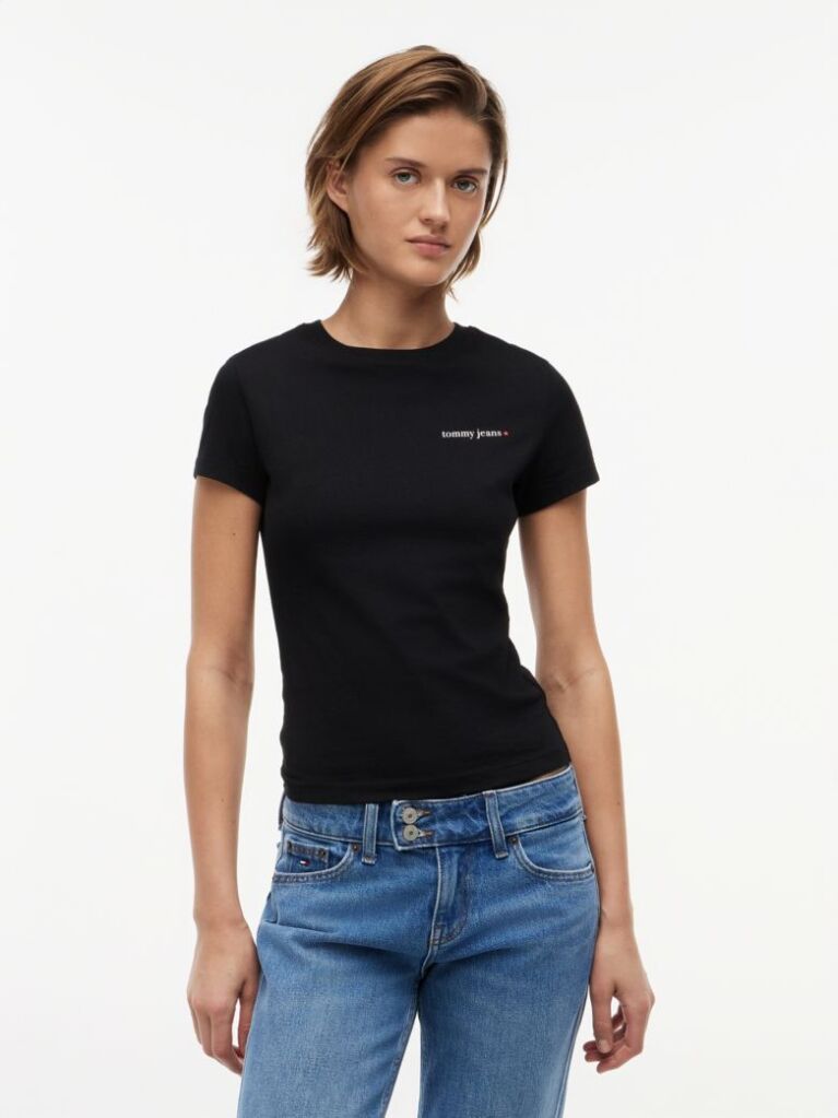 Negru Tricou Din Jersey Cu Logo Si Croiala Slim  Femei