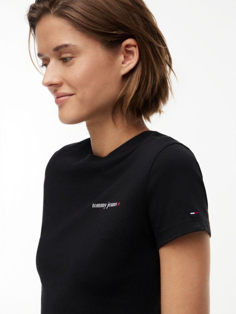 Negru Tricou Din Jersey Cu Logo Si Croiala Slim  Femei