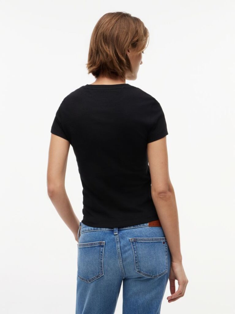 Negru Tricou Din Jersey Cu Logo Si Croiala Slim  Femei