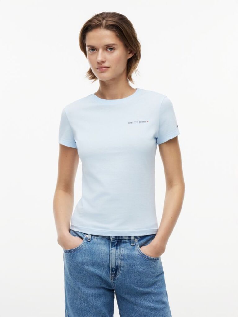 Blue Tricou Din Jersey Cu Logo Si Croiala Slim  Femei