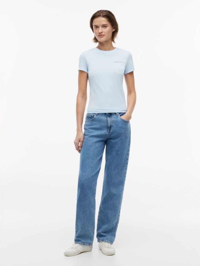 Blue Tricou Din Jersey Cu Logo Si Croiala Slim  Femei