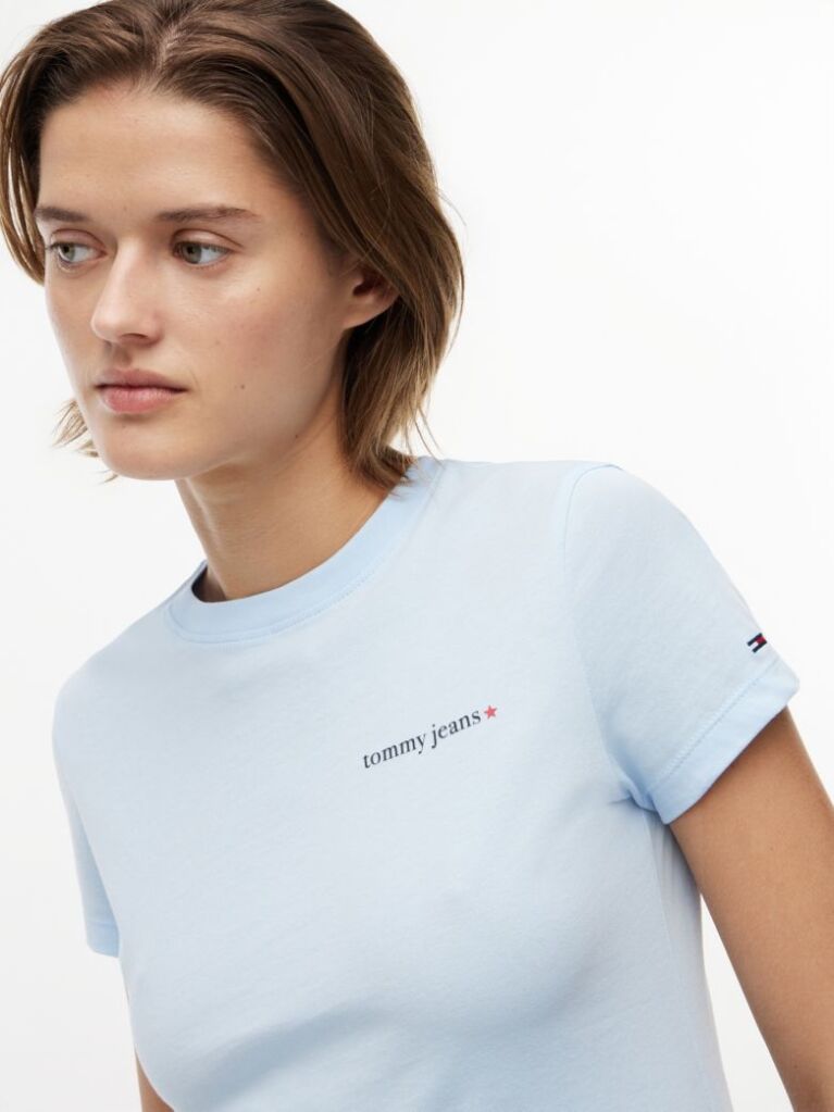 Blue Tricou Din Jersey Cu Logo Si Croiala Slim  Femei