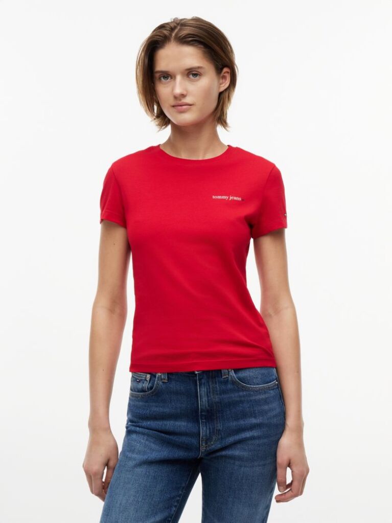 Rosu Tricou Din Jersey Cu Logo Si Croiala Slim  Femei