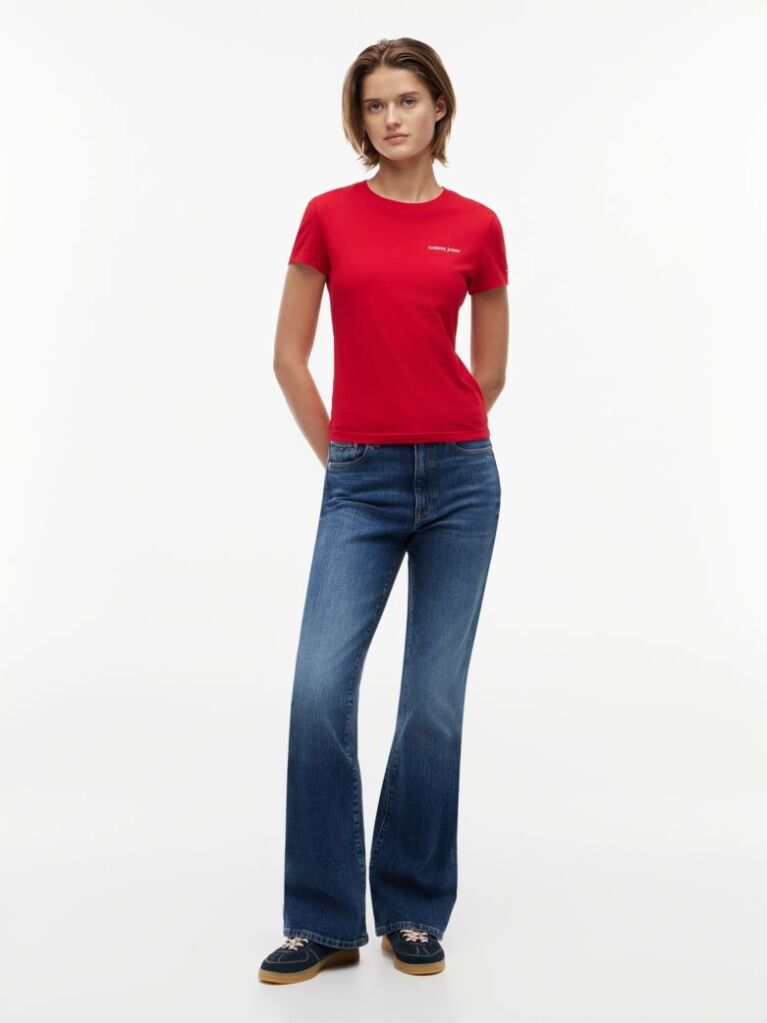 Rosu Tricou Din Jersey Cu Logo Si Croiala Slim  Femei