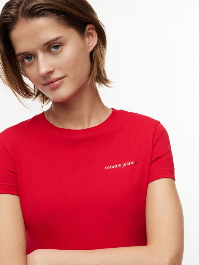 Rosu Tricou Din Jersey Cu Logo Si Croiala Slim  Femei