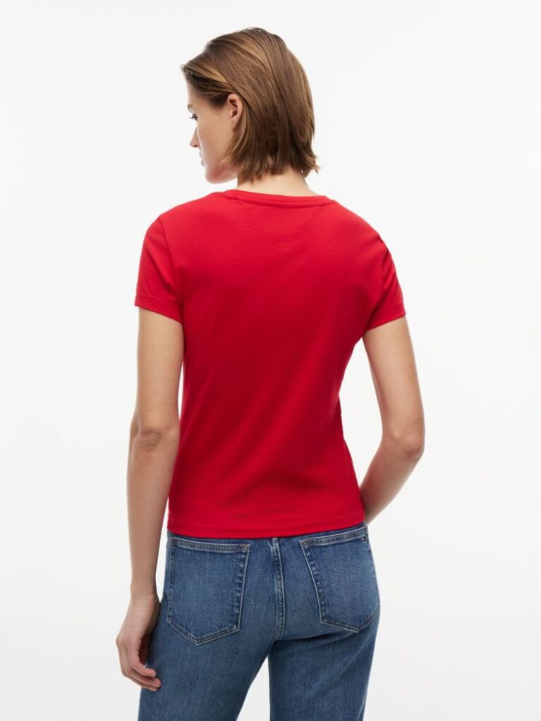 Rosu Tricou Din Jersey Cu Logo Si Croiala Slim  Femei