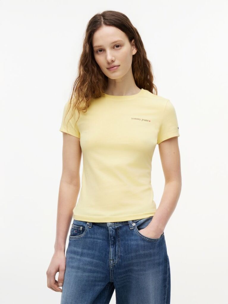 Galben Tricou Din Jersey Cu Logo Si Croiala Slim  Femei