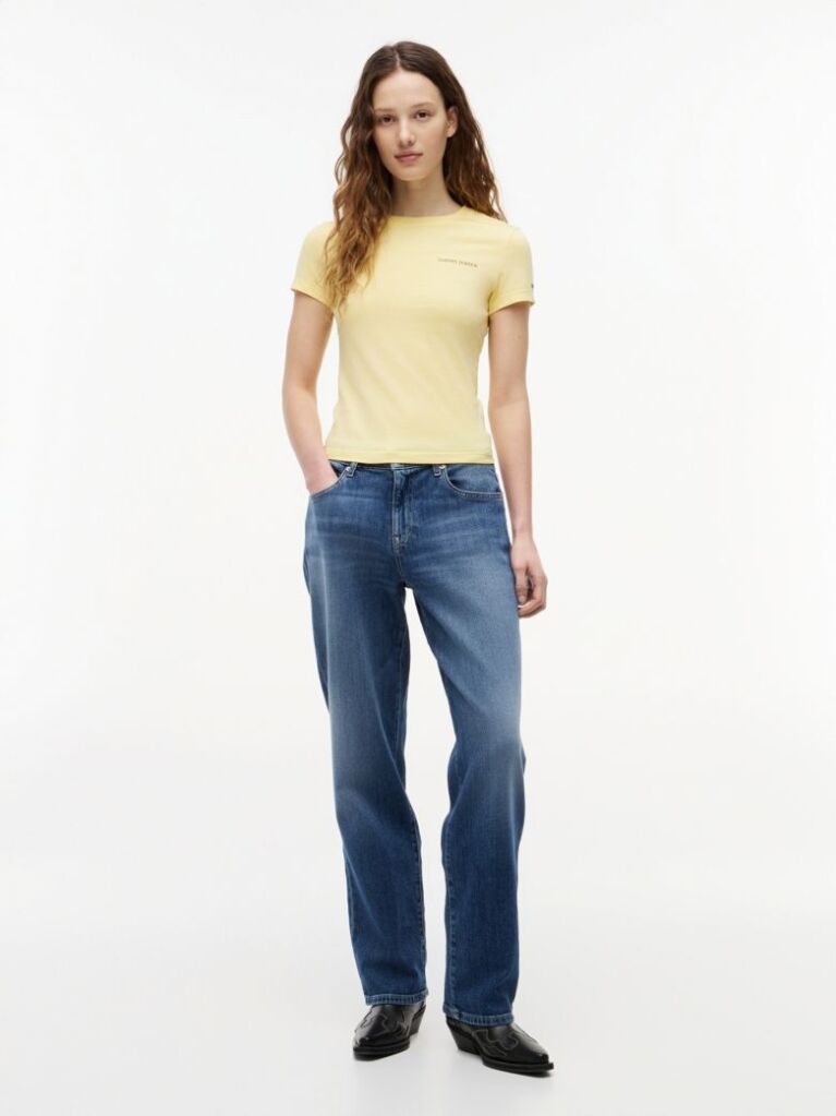 Galben Tricou Din Jersey Cu Logo Si Croiala Slim  Femei