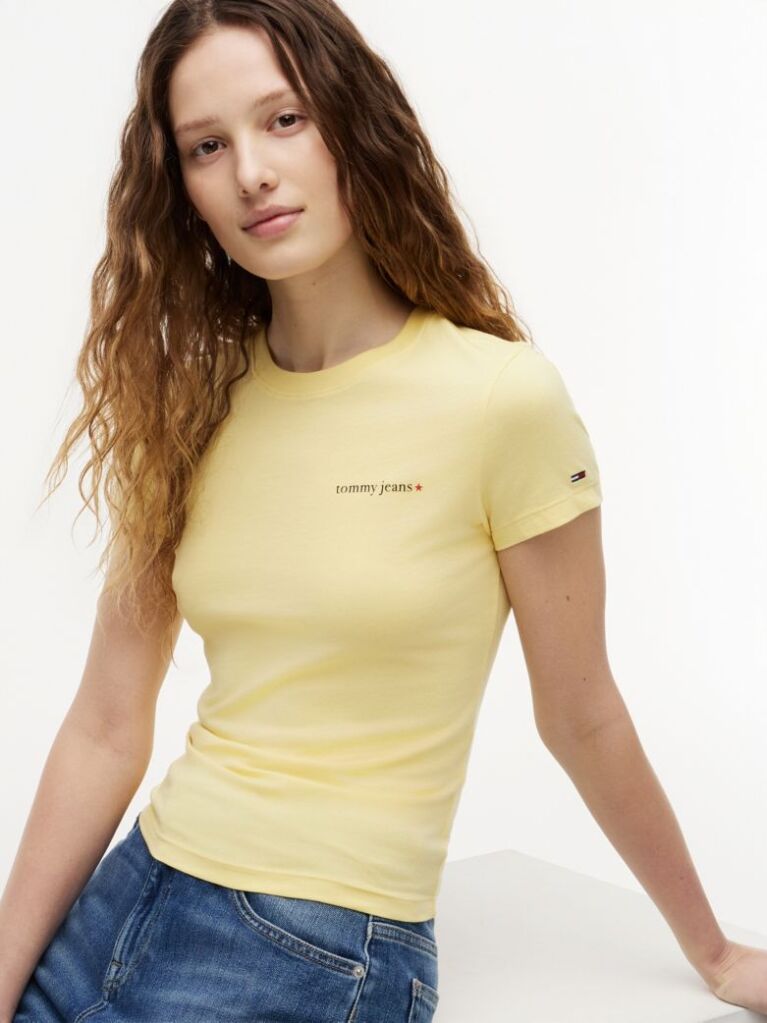 Galben Tricou Din Jersey Cu Logo Si Croiala Slim  Femei