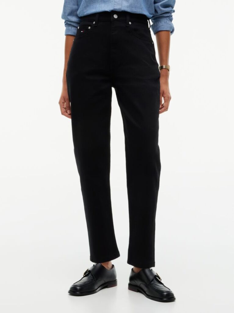 Denim Blugi Negri Cu Croiala Tapered Mom Si Talie Inalta  Femei