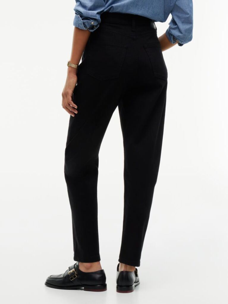 Denim Blugi Negri Cu Croiala Tapered Mom Si Talie Inalta  Femei