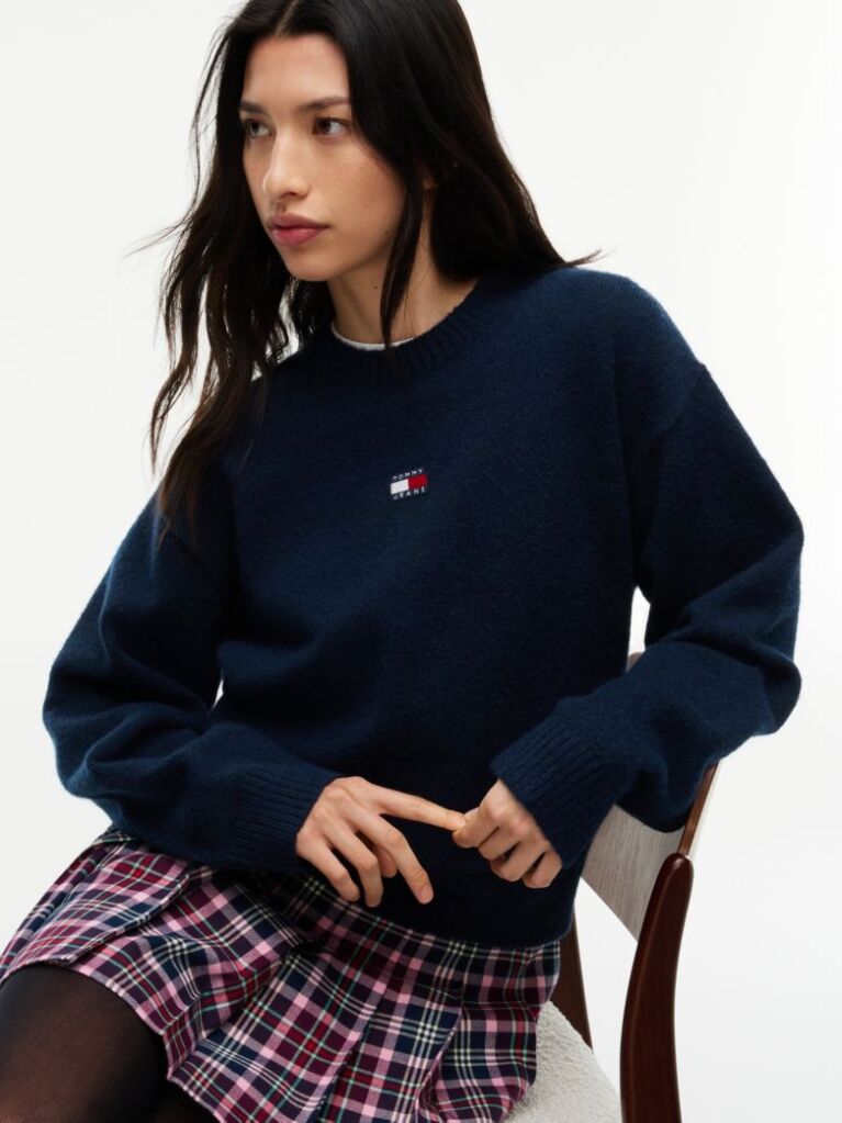 Blue Tommy Badge Fluffy Jumper With Alpaca  Women