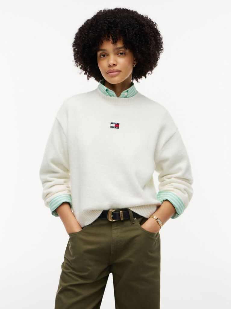 White Tommy Badge Fluffy Jumper With Alpaca  Women