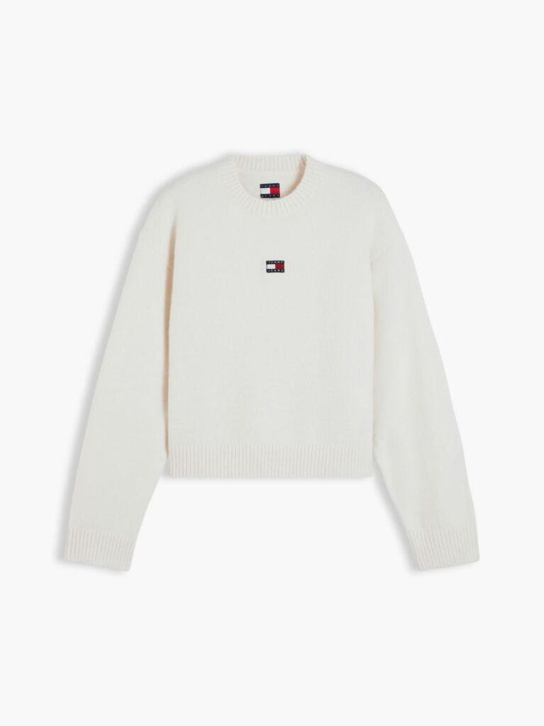 White Tommy Badge Fluffy Jumper With Alpaca  Women
