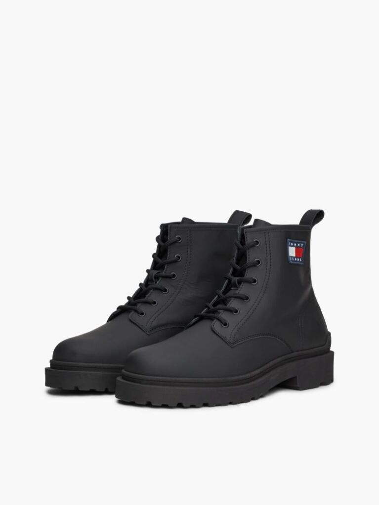 Negru Cizme Cu Siret Din Piele Mata  Barbati