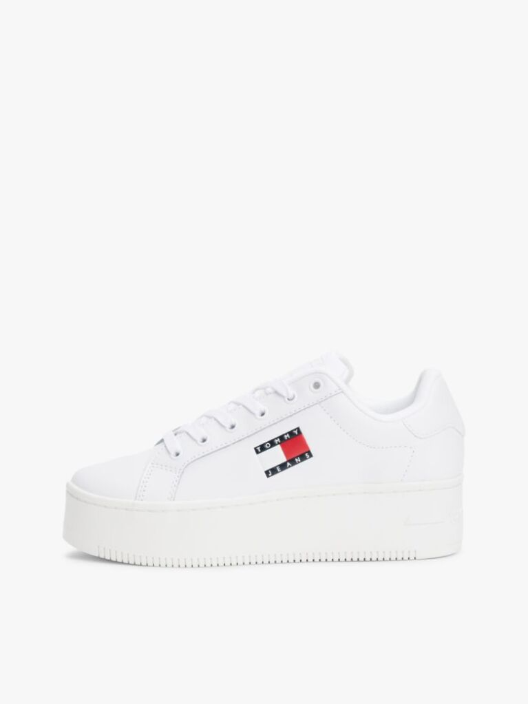 White Essential Leather Fine-Cleat Flatform Trainers  Women