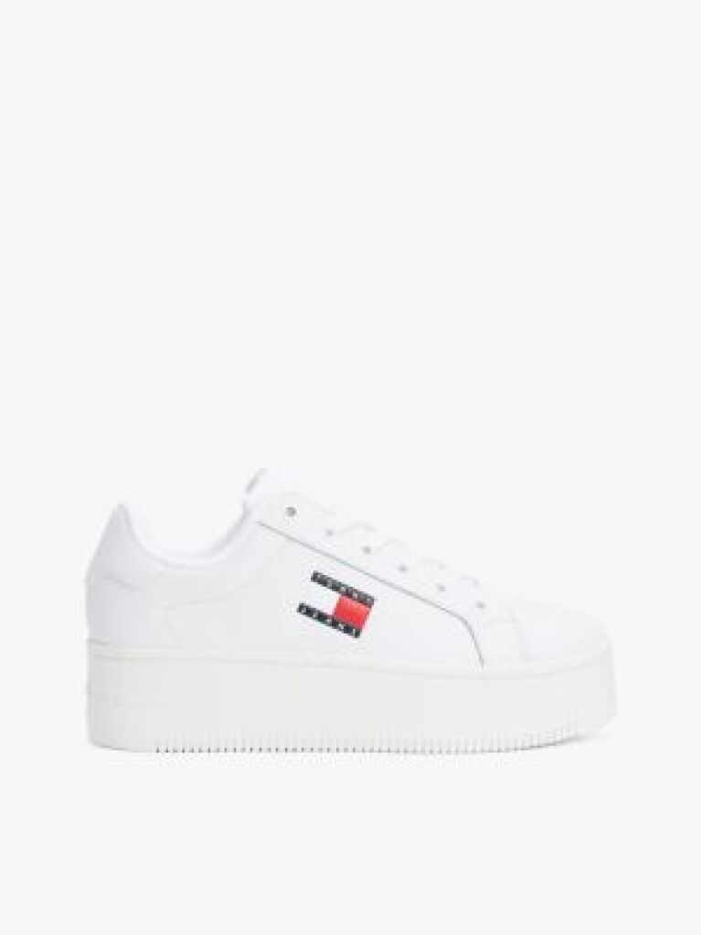 White Essential Leather Fine-Cleat Flatform Trainers  Women