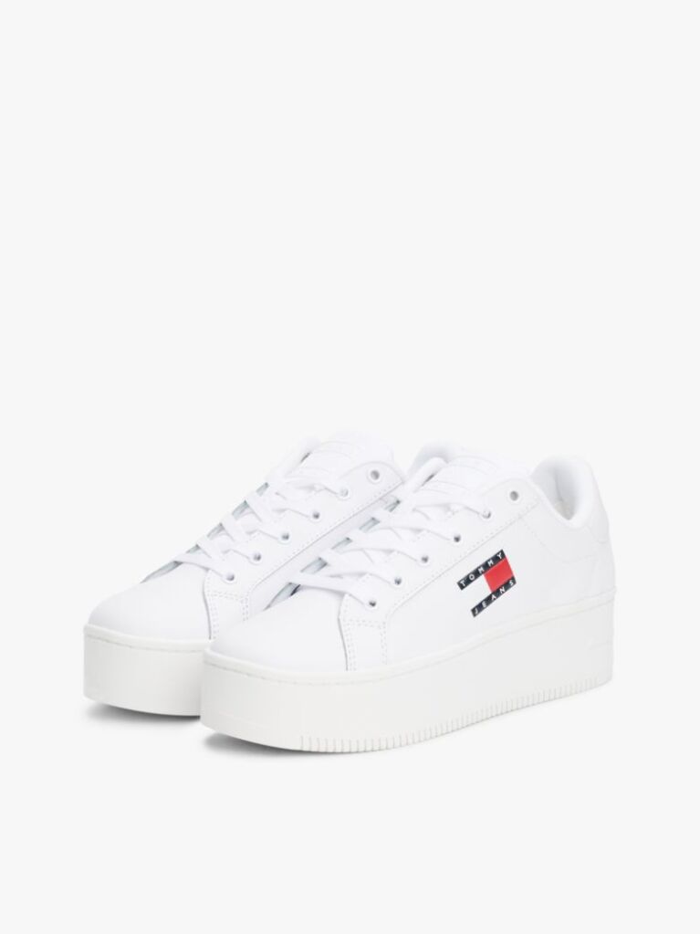 White Essential Leather Fine-Cleat Flatform Trainers  Women