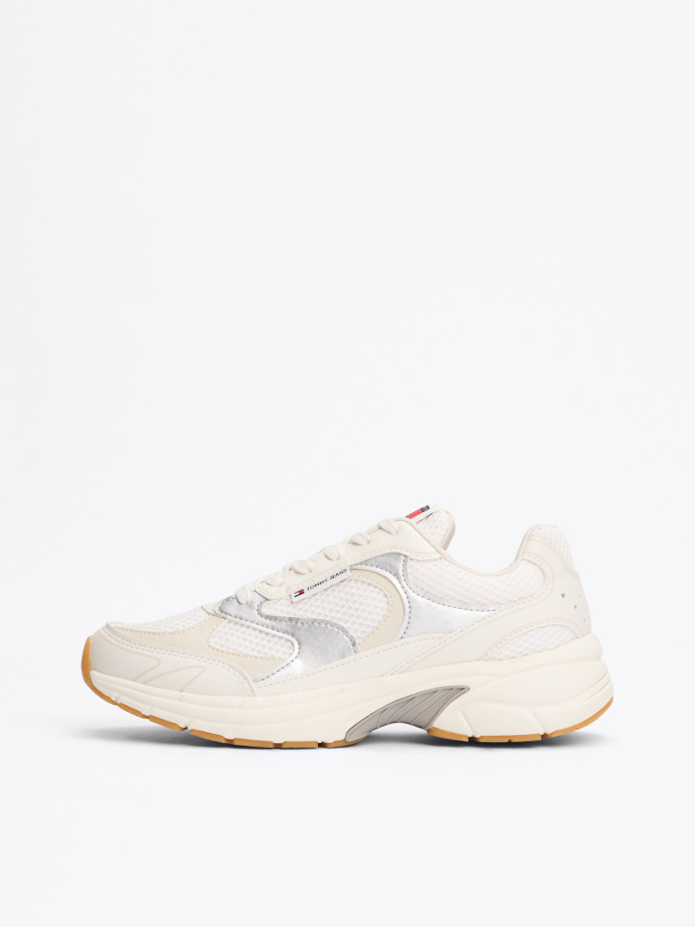 Beige Metallic Contrast Trainers  Women