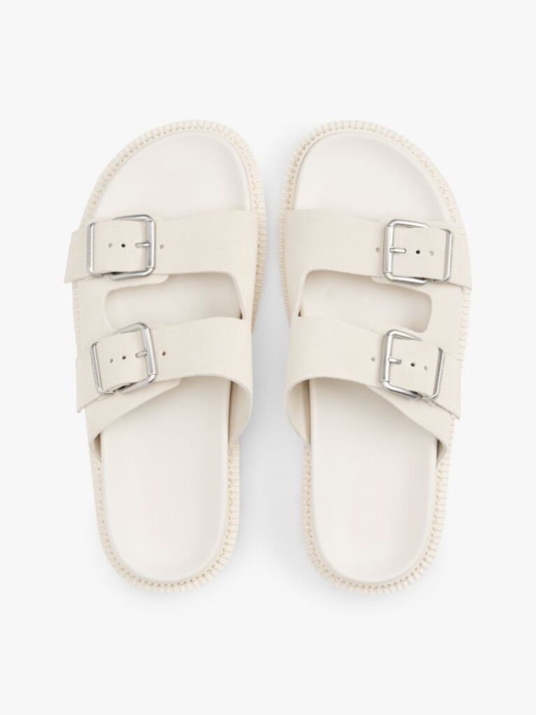 White Suede Double Strap Cleat Sandals  Women