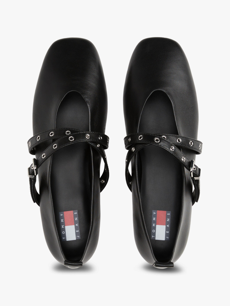 Black Leather Crossover Strap Mary Janes  Women