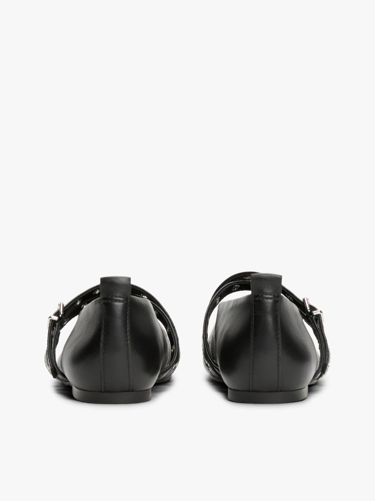 Black Leather Crossover Strap Mary Janes  Women