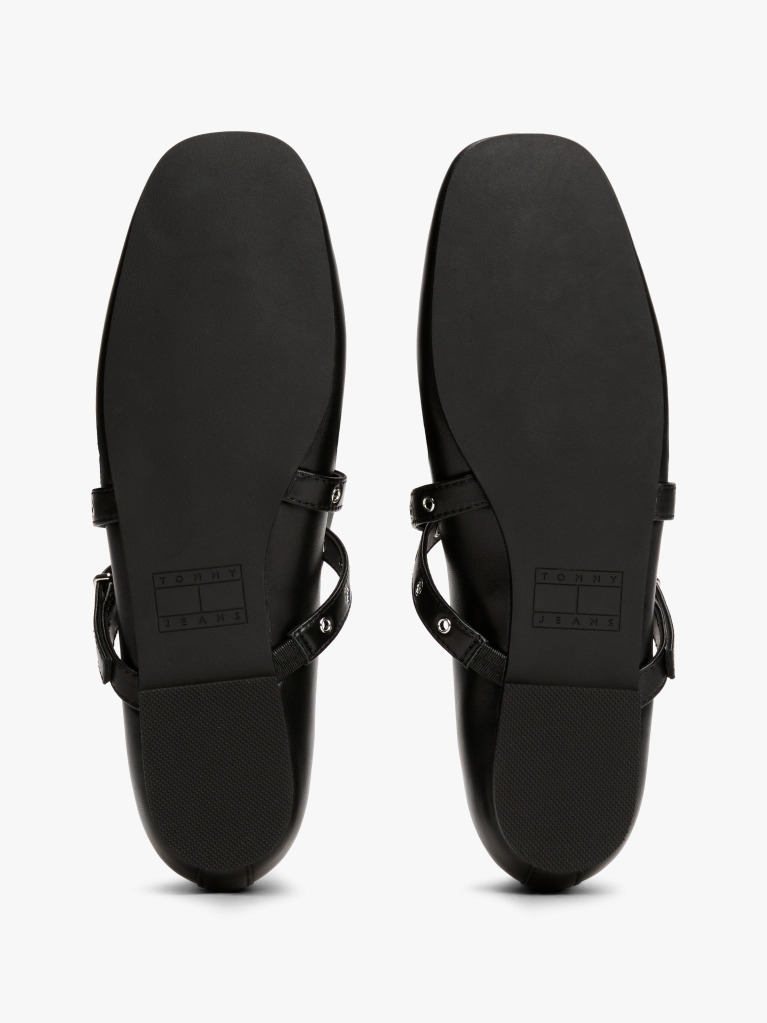 Black Leather Crossover Strap Mary Janes  Women