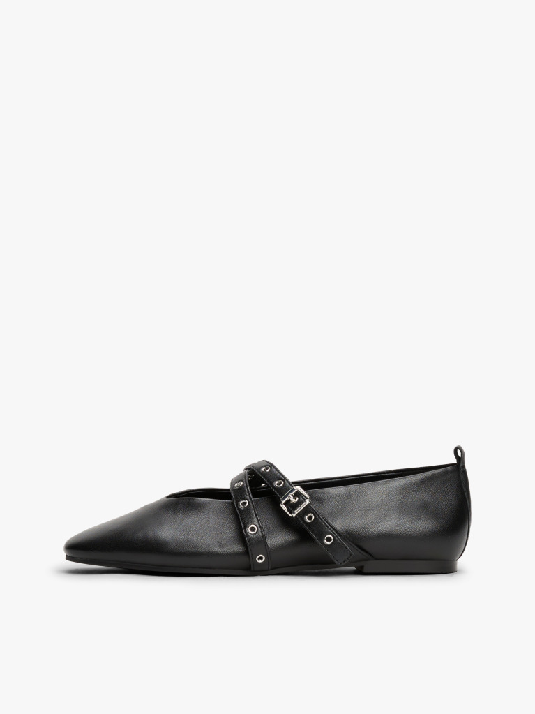 Black Leather Crossover Strap Mary Janes  Women