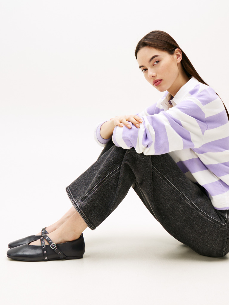 Black Leather Crossover Strap Mary Janes  Women