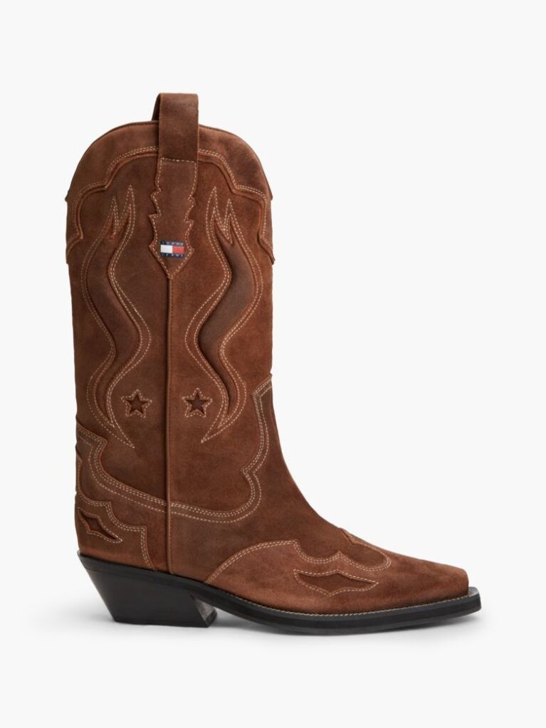 Brown Archive Suede Contrast Topstitch Cowboy Boots  Women