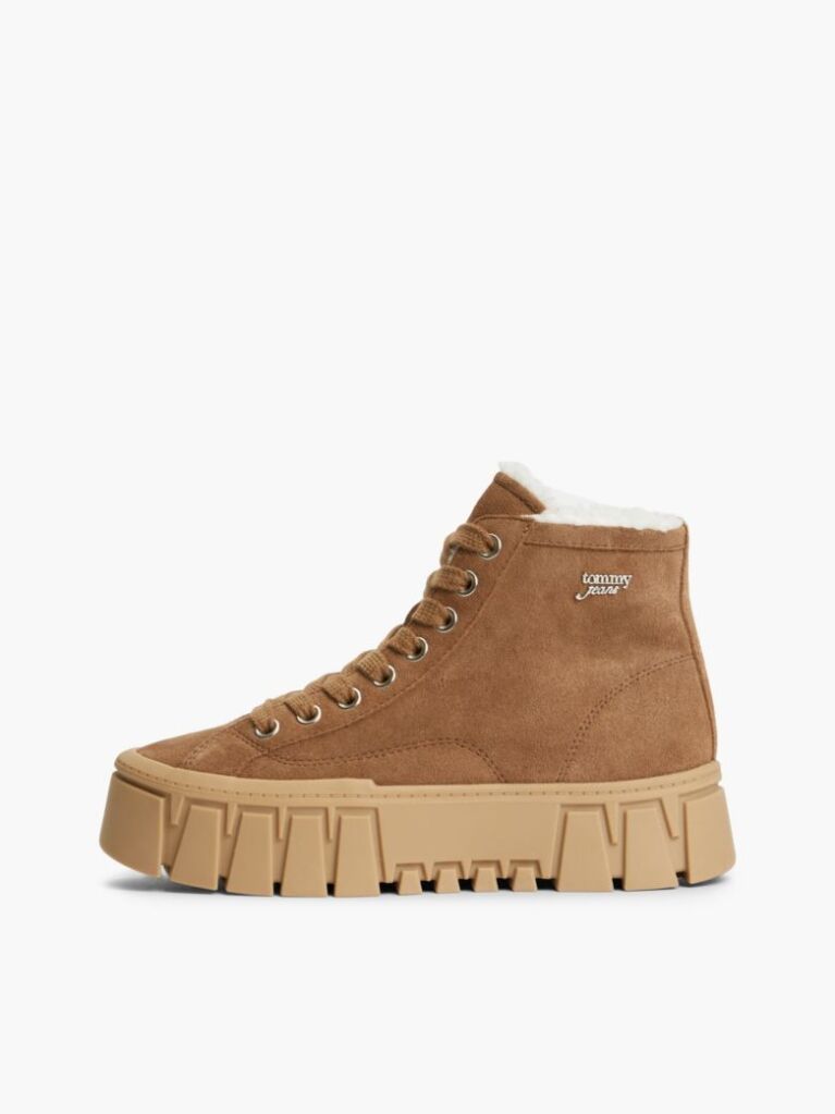 Khaki Adidasi Warm Lined Cu Platforma Din Suede  Femei