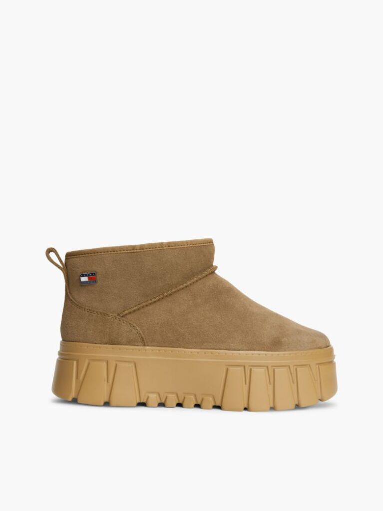 Khaki Suede Warm Lined Platform Ankle Boots  Women